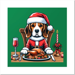 Beagle Dog Christmas Meal Posters and Art